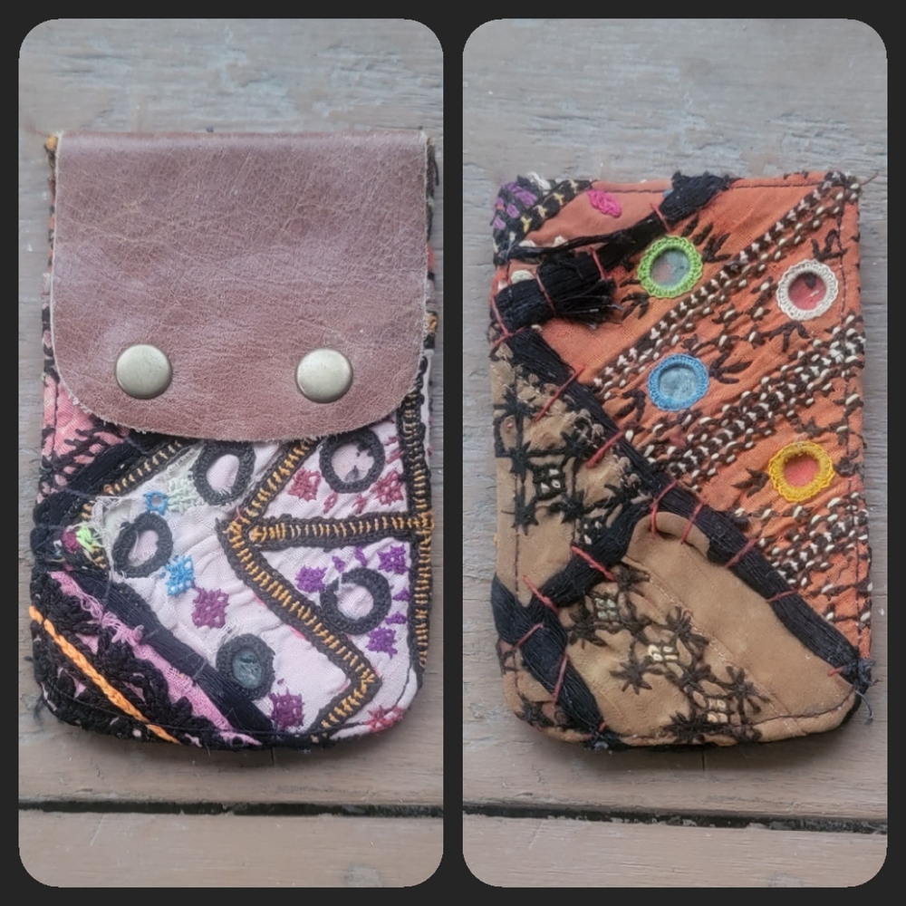 🫡🧀 Free People Boho Embroidered Repurposed vtg banjara hippie Wallet card case